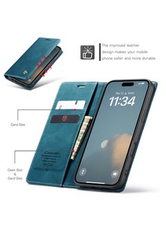 ICARLUS For iPhone 16 Pro Case Card Holder Stand Leather Phone Cover - Blue  - Image 5