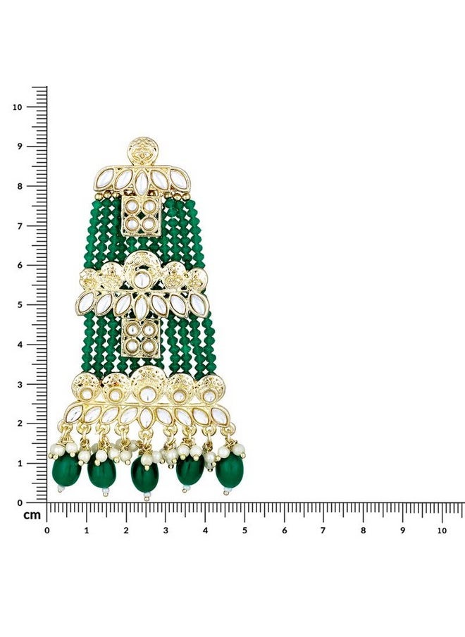 Aheli Traditional Green Beads Kundan Studded Drop Dangle Earrings Ethnic Fashion Jewelry For Women & Girls  - Image 5