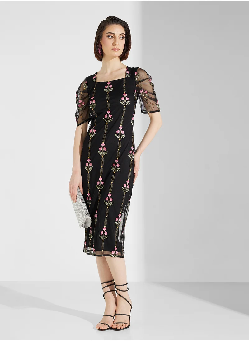 فروك اند فرل Square  Neck Midi Dress