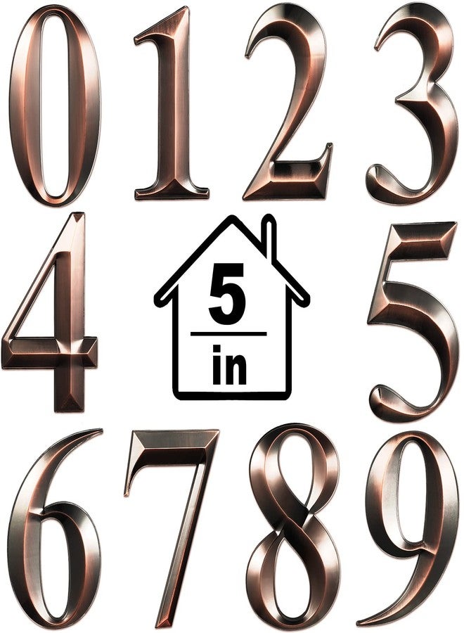 جيتك مجموعة جيتك من 10 قطع من أرقام المنازل ثلاثية الأبعاد لأبواب صناديق البريد، من 0 إلى 9، ذاتية اللصق، ملصقات عناوين الشوارع لأبواب المنازل، الشقق، المكاتب، غرف الفنادق، لافتات صناديق البريد (5 × 3.15 بوصة، نحاسي) - Image 1