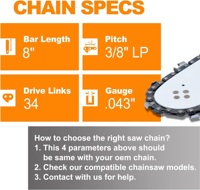 SUNGATOR 2-Pack 8 Inch Chainsaw Chain SG-R34, 3/8" LP Pitch - .043" Gauge - 34 Drive Links, Compatible with Poulan, Remington and More - Image 5