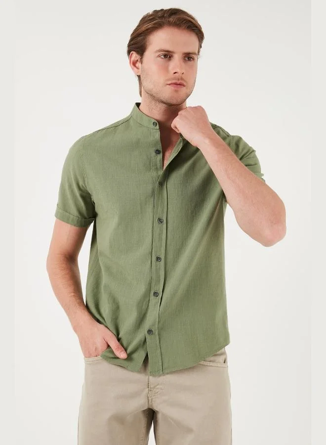 Buratti Buratti Cotton Linen Look Stand Collar Short Sleeve Shirt Men's SHIRT CF21S113899