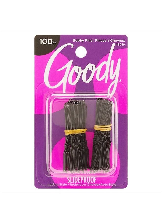 Goody Goody Styling Hair Bobby Pins - 100 Count, Black - Slideproof and Lock-In Place - Suitable for All Hair Types - Pain-Free Hair Accessories for Women and Girls - All Day Comfort  - Image 1