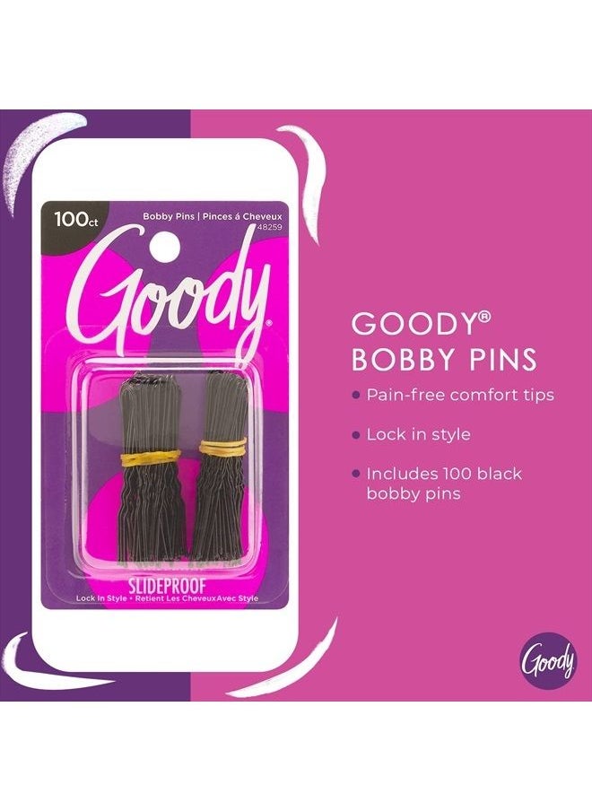 Goody Goody Styling Hair Bobby Pins - 100 Count, Black - Slideproof and Lock-In Place - Suitable for All Hair Types - Pain-Free Hair Accessories for Women and Girls - All Day Comfort  - Image 2