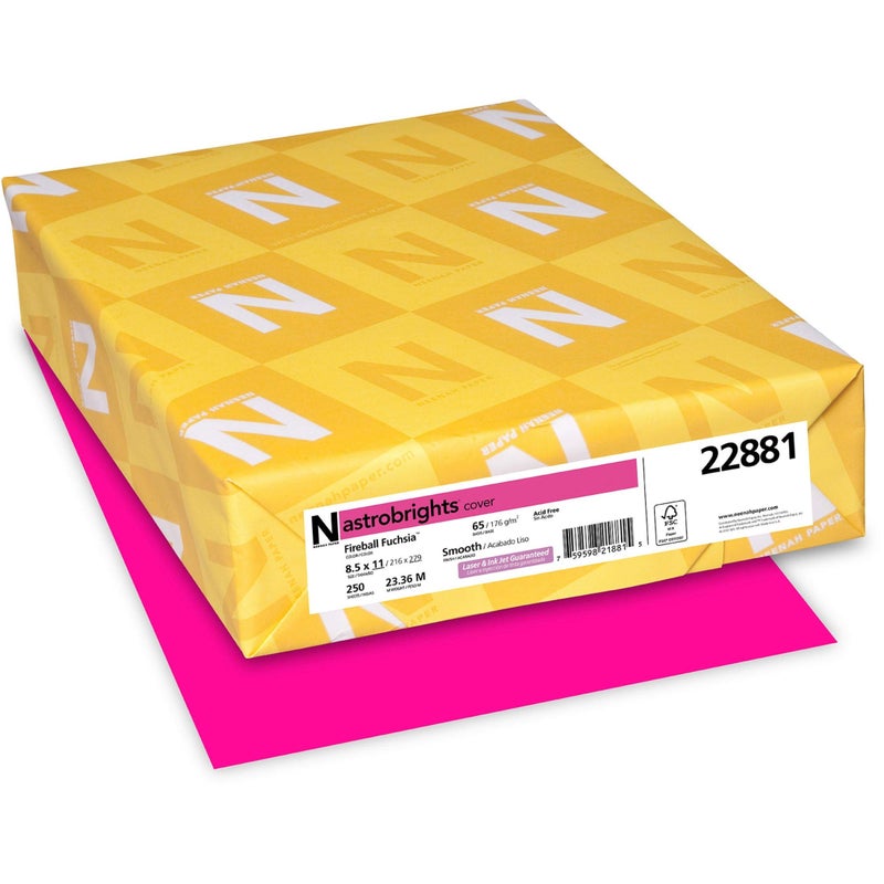 Neenah Astrobrights Color Cardstock, 65 lb Cover Weight, 8.5 x 11, Fireball Fuchsia, 250/Pack - Image 1