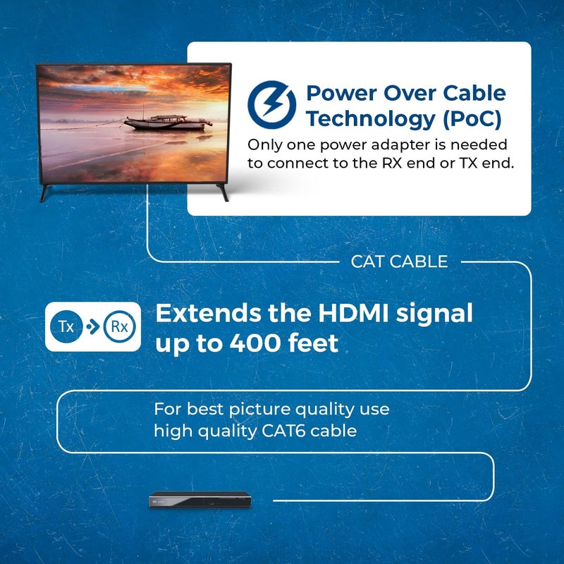 OREI 4K HDMI over Ethernet Extender Balun - HDBaseT UltraHD 4K @ 60Hz 4:4:4 CAT5e/6/7 Cable with HDR, CEC & IR Control, RS-232 Up to 400 Ft Loop Out POC Audio Out (UHD-EXB400R-K) - Image 4