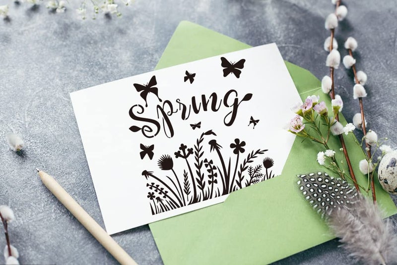Hying 9PCS Large Spring Stencils for Painting on Wood, Wall, Fabric - Words, Flowers, Wreath, Birds, Gnomes Templates for DIY Home Decorations, Paint Wood Signs - Reusable Plastic - Image 4