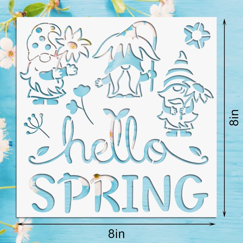 Hying 9PCS Large Spring Stencils for Painting on Wood, Wall, Fabric - Words, Flowers, Wreath, Birds, Gnomes Templates for DIY Home Decorations, Paint Wood Signs - Reusable Plastic - Image 2