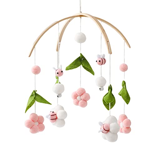 OESSUF Baby Mobile for Crib Crib Nursery Mobile for Boys Girls Boho Bee Flower Nursery Decor Soothe Toy Baby Shower Set for Infant Bedroom Hanging Decoration Toy Pink - Image 1