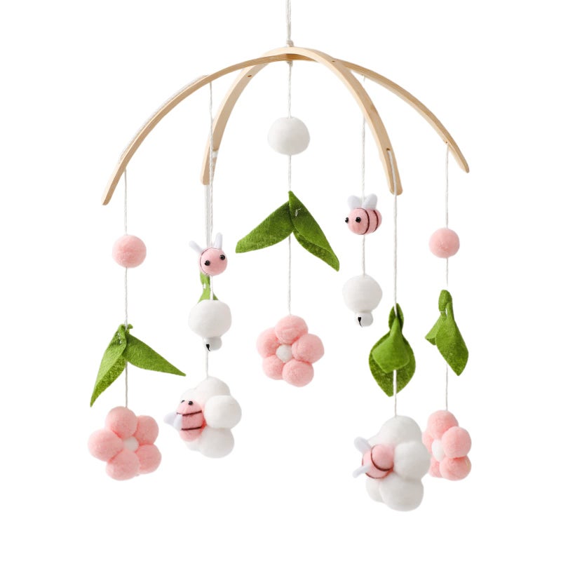 OESSUF Baby Mobile for Crib Crib Nursery Mobile for Boys Girls Boho Bee Flower Nursery Decor Soothe Toy Baby Shower Set for Infant Bedroom Hanging Decoration Toy Pink - Image 2