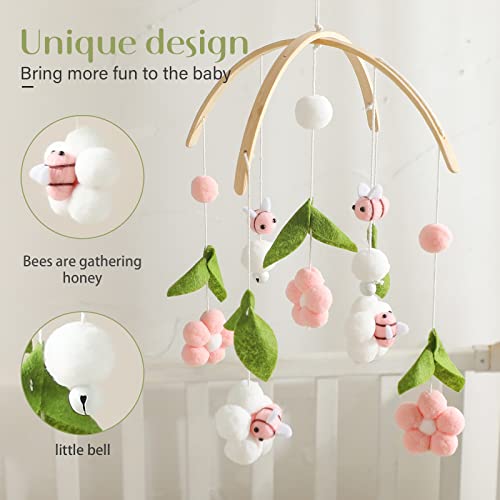 OESSUF Baby Mobile for Crib Crib Nursery Mobile for Boys Girls Boho Bee Flower Nursery Decor Soothe Toy Baby Shower Set for Infant Bedroom Hanging Decoration Toy Pink - Image 3
