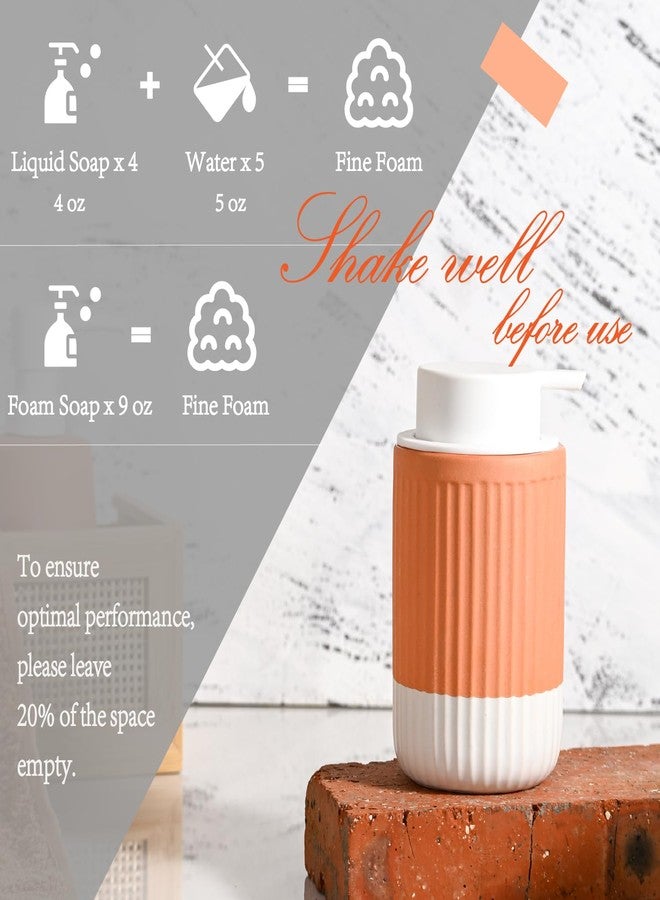 ABBI NIMO Hand Dipped Terracotta Ceramic Foam Soap Dispenser, 12 oz Rippled Bubble-Up Bottle with White Silicone Pump, Refillable Orange Hand Soap Dispenser for Bathroom - Image 3