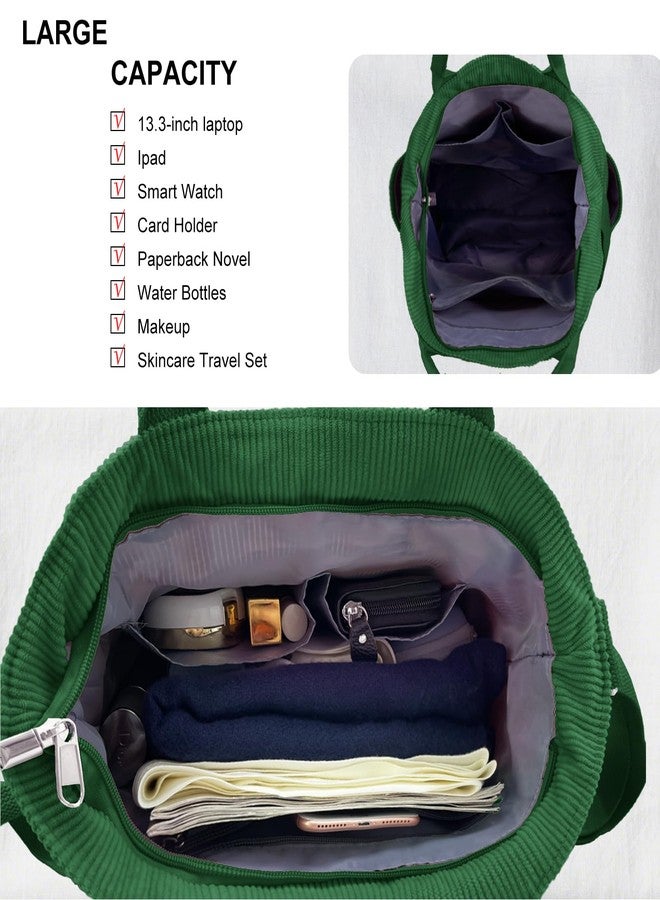 Beurlike Corduroy Tote Bag for Women Large Crossbody Hobo Bags Casual Messenger Shoulder Handbag for Shopping Work(Green) - Image 5