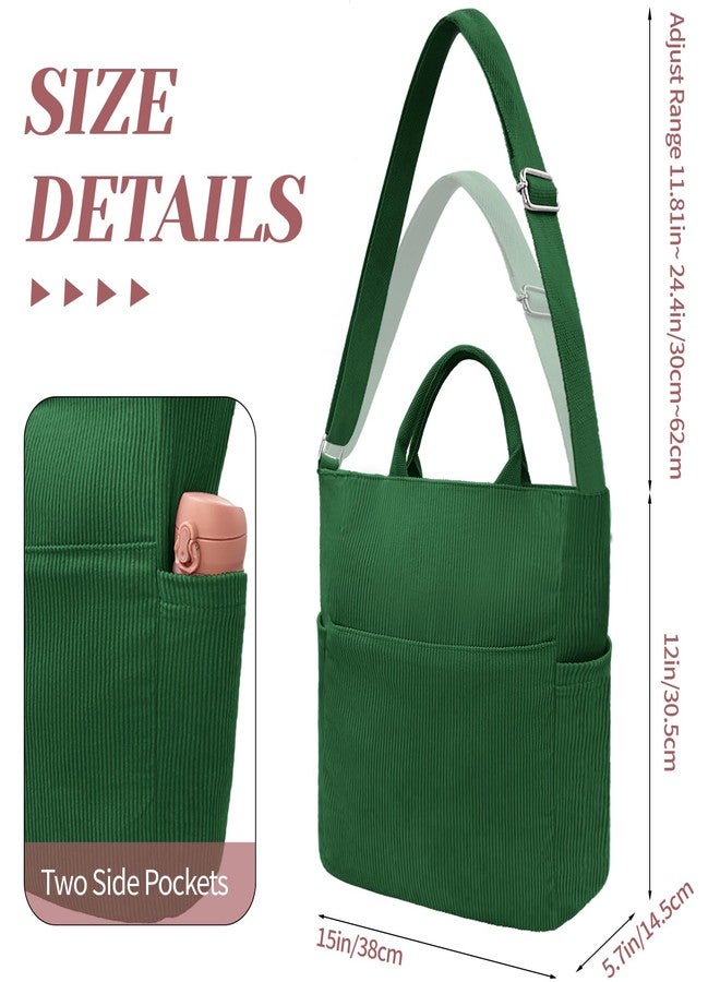 Beurlike Corduroy Tote Bag for Women Large Crossbody Hobo Bags Casual Messenger Shoulder Handbag for Shopping Work(Green) - Image 3