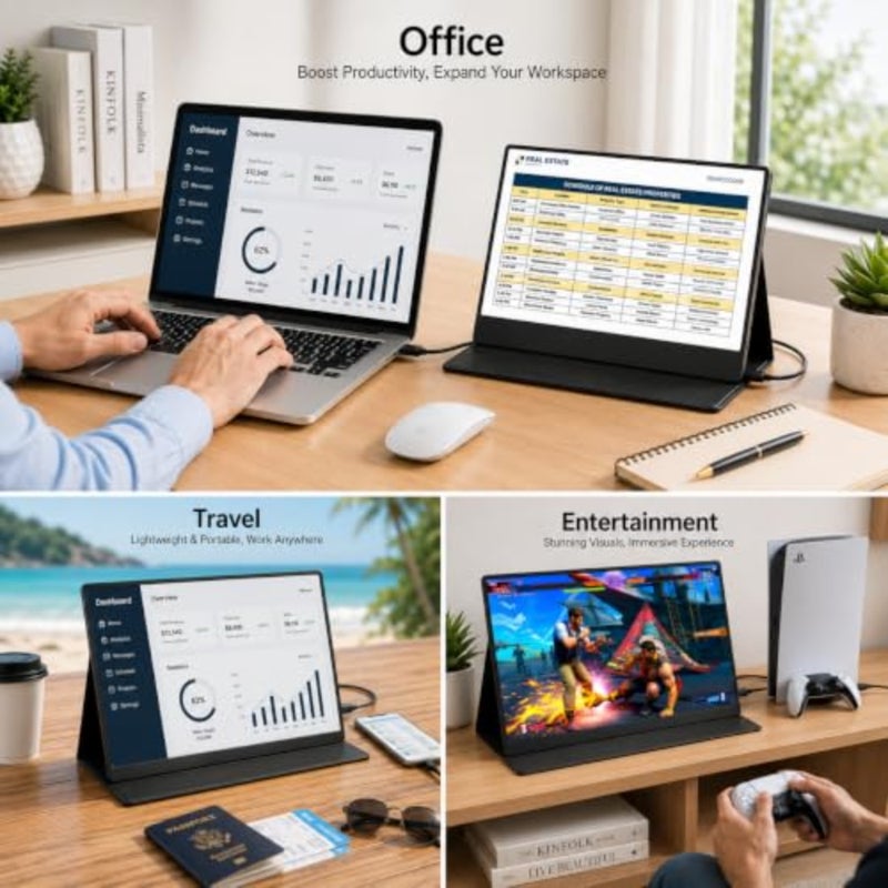 Portable Monitor 15.6, 8K UHD 7680×4320 IPS Display, 72 RGB, Built-in Speakers, USB-C Type-C, Compatible with iPhone, PC, Laptop, MacBook, Xbox, Laptop Extended Screen, - Image 4
