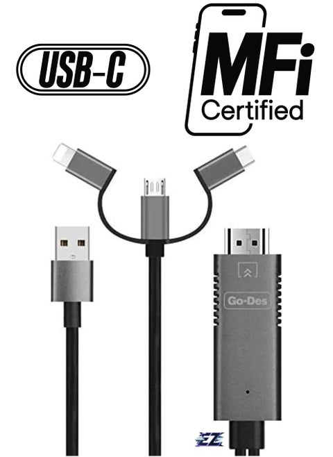 3-in-1 HDMI Cable Adapter – Lightning, Micro USB & USB-C to HDMI, 4K Ultra HD, Plug & Play, Charging While Displaying, Compatible with Android & iOS Devices