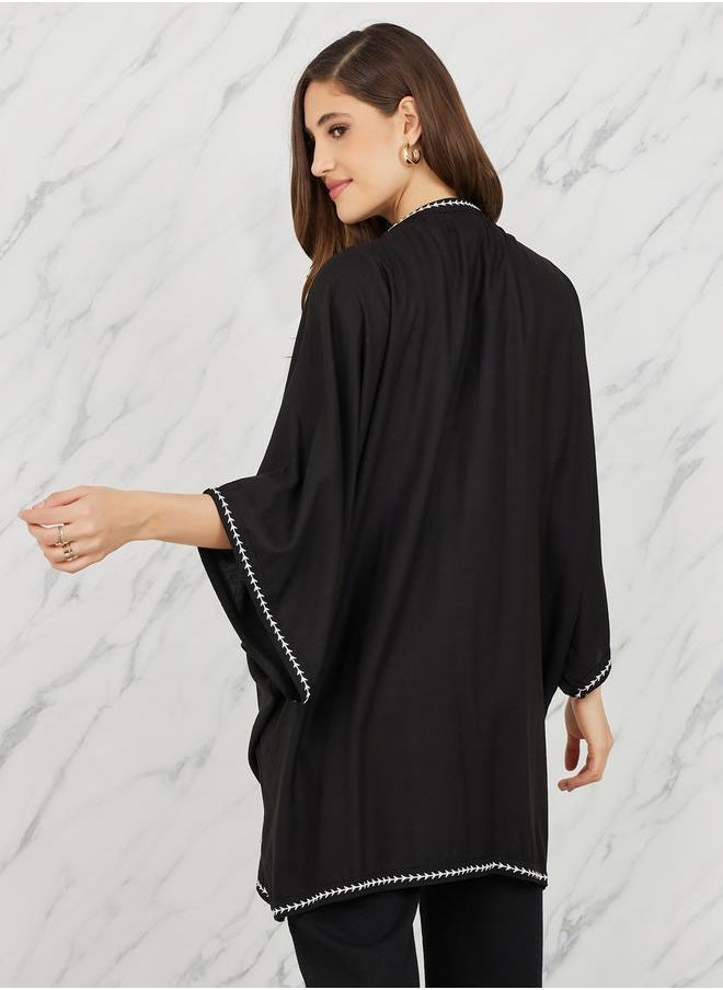 Styli - Embroidered Border Short Kimono - Image 1