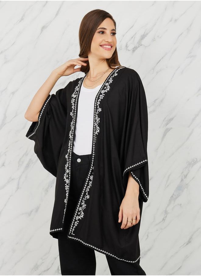 Styli - Embroidered Border Short Kimono - Image 1