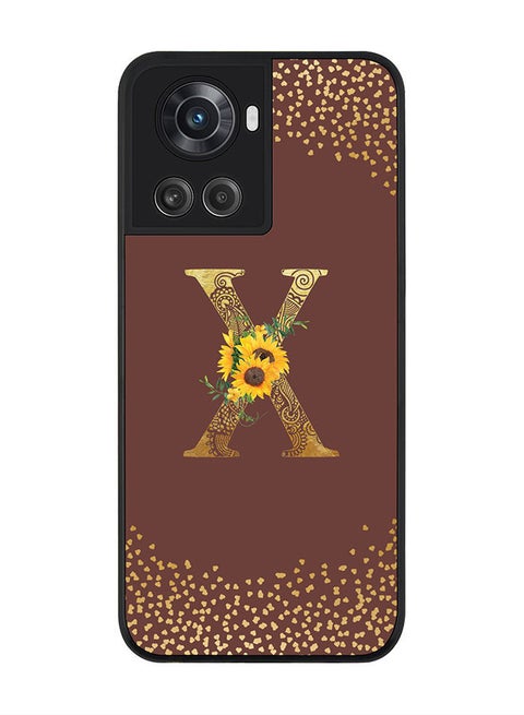 Rugged Black edge case for OnePlus 10R 5G/OnePlus Ace 5G Slim fit Soft Case Flexible Rubber Edges Anti Drop TPU Gel Thin Cover - Custom Monogram Initial Letter Floral Pattern Alphabet - X (Brown )