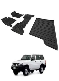 Nissan Patrol Safari Y61 Floor Mats And Trunk Mat Set, 5D Tpe Floor And Trunk Mats for Patrol Super Safari Y61, Heavy Duty Mats, Black
