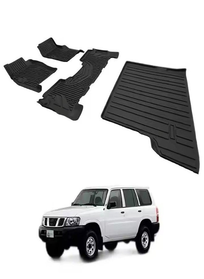Generic - Nissan Patrol Safari Y61 Floor Mats And Trunk Mat Set, 5D Tpe Floor And Trunk Mats for Patrol Super Safari Y61, Heavy Duty Mats, Black - Image 1