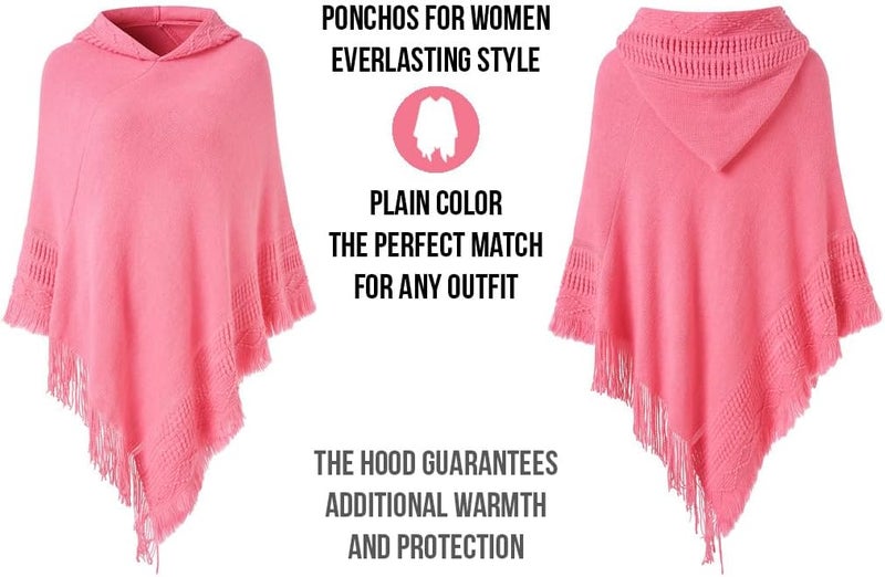 Ferand Ladies' Hooded Cape with Fringed Hem, Crochet Poncho Knitting Patterns for Women - Image 3
