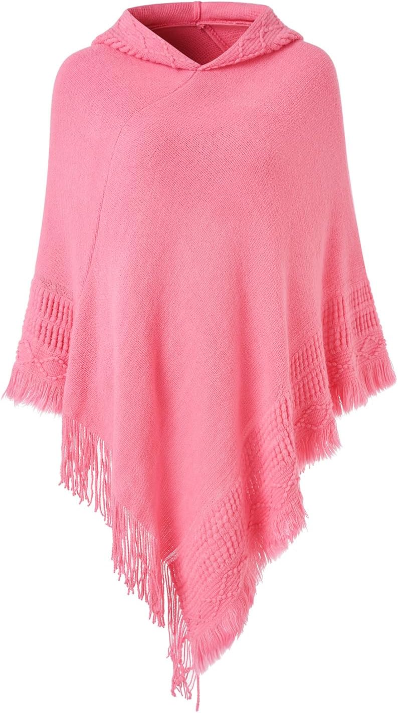 Ferand Ladies' Hooded Cape with Fringed Hem, Crochet Poncho Knitting Patterns for Women - Image 1
