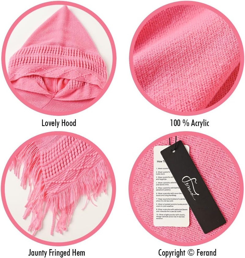 Ferand Ladies' Hooded Cape with Fringed Hem, Crochet Poncho Knitting Patterns for Women - Image 4