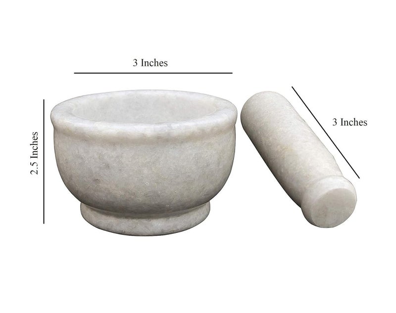 HeeMo White Marble Imam DastaMortar and Pestle SetOhkli MusalKharalIdi KalluKhal MusalKhalbattaSpice GrinderIdi KalluKhal MusalKhalbattaSpice Grinder3 Inch - Image 2
