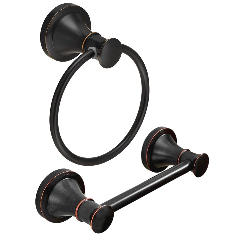 RUMOSE Toilet Paper Holder and Hand Towel Ring Oil Rubbed Bronze Wall Mount Bathroom Hardware Accessories 2 PCS Set Flexible Pivoting Toilet Tissue Roll Holder and Towel Hanger  Stainless Steel - Image 1