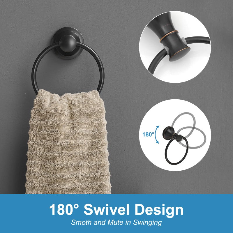 RUMOSE Toilet Paper Holder and Hand Towel Ring Oil Rubbed Bronze Wall Mount Bathroom Hardware Accessories 2 PCS Set Flexible Pivoting Toilet Tissue Roll Holder and Towel Hanger  Stainless Steel - Image 3