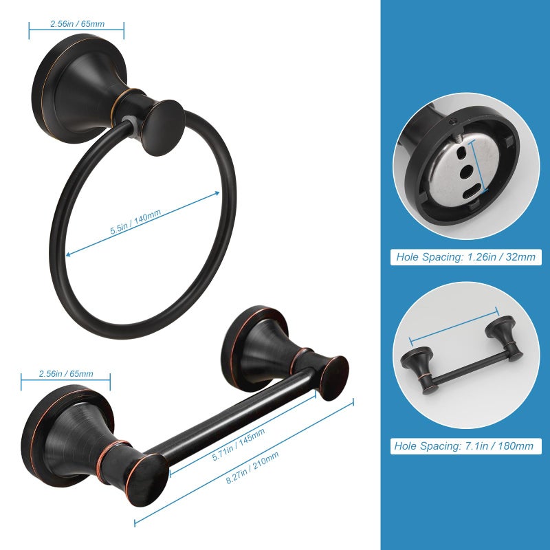 RUMOSE Toilet Paper Holder and Hand Towel Ring Oil Rubbed Bronze Wall Mount Bathroom Hardware Accessories 2 PCS Set Flexible Pivoting Toilet Tissue Roll Holder and Towel Hanger  Stainless Steel - Image 5