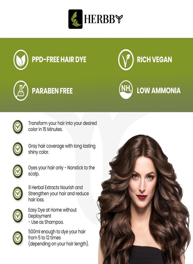 HERBBY Hair Color Shampoo for Gray Hair Coverage&Color Transform with 9 Herbal Extracts -Long Lasting(6-8 Weeks),Shiny,Evenly Colored,Instant Hair Dye Shampoo&Conditioner, 500 Ml (DARK BROWN COLOR) - Image 3