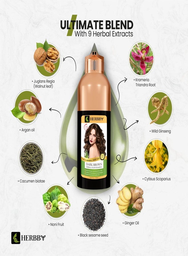 HERBBY Hair Color Shampoo for Gray Hair Coverage&Color Transform with 9 Herbal Extracts -Long Lasting(6-8 Weeks),Shiny,Evenly Colored,Instant Hair Dye Shampoo&Conditioner, 500 Ml (DARK BROWN COLOR) - Image 4