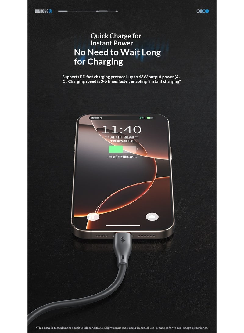 WEKOME Flash Series Type-C to iPhone Fast Charging Cable | PD 35W Fast Charging, 480Mbps High-Speed ​​Transmission, Thickened and Resilient, Widely Compatible (Black) - Image 4