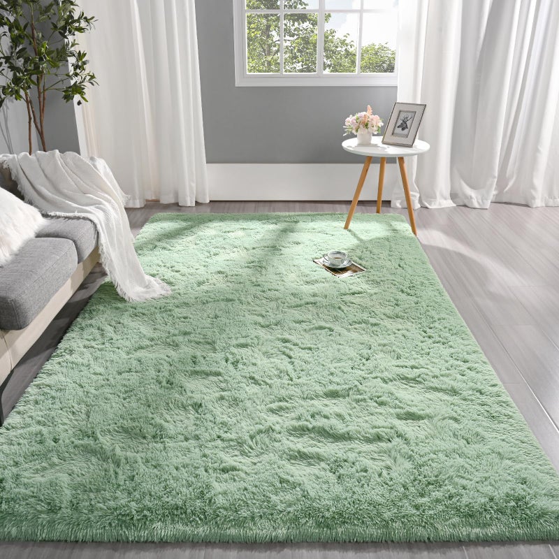 Pettop Fluffy Sage Green Area Rug for Bedroom Living Room, 4x6 Feet Soft Plush Fuzzy Rugs for Girls Kids Boys, Non-Slip and Washable Rug for Nursery Classroom, Carpet for Rooms Decor - Image 2