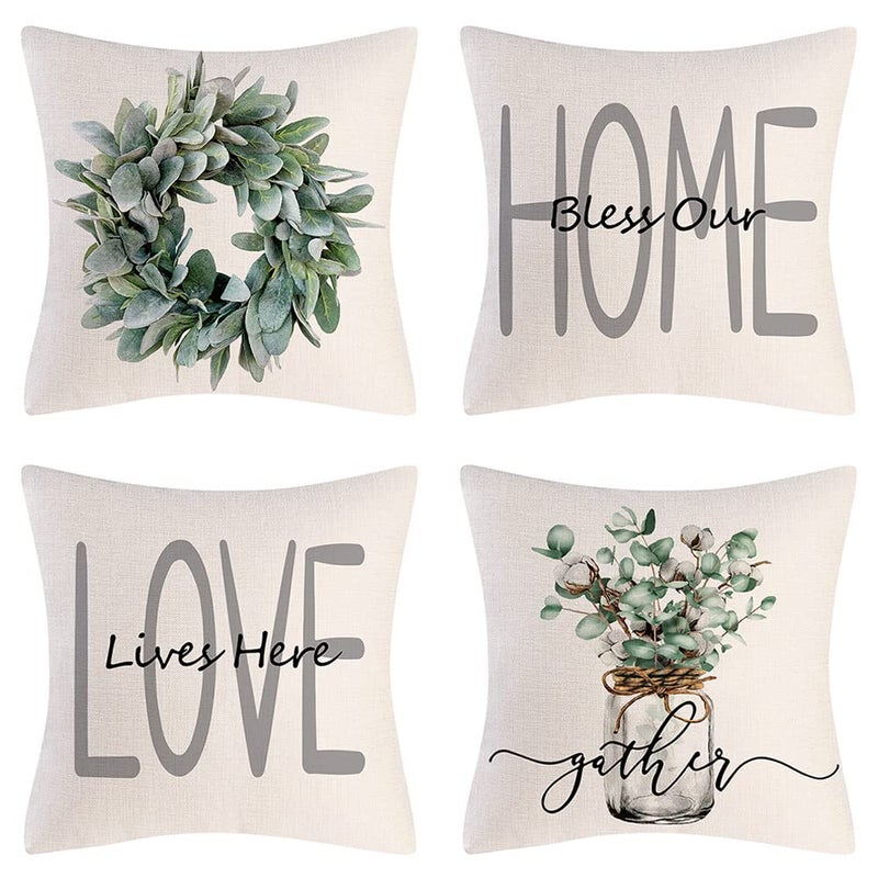 wyooxoo Throw Pillow Covers 18x18 Set of 4 Farmhouse Pillow Covers Natural Cushion Cases Decorative Pillowcases for Sofa Couch Living Room Outdoor Home Decor