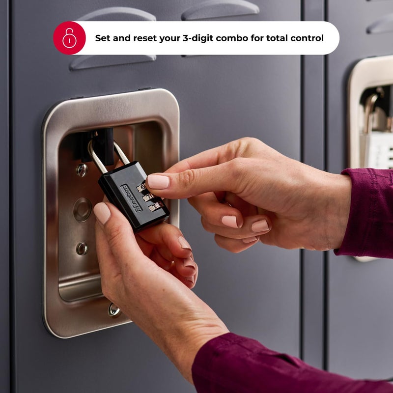 Master Lock Black Combination Padlock, Indoor Gym Locker Lock with Customizable 3-Digit Code for Luggage, Backpacks, Cabinets, 2 pk, 647EC2 - Image 3