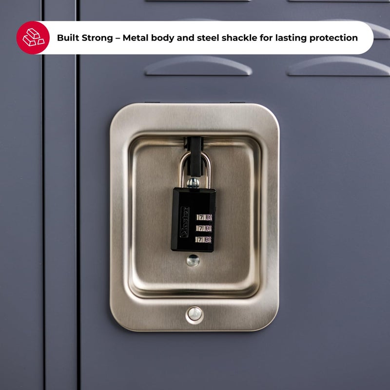 Master Lock Black Combination Padlock, Indoor Gym Locker Lock with Customizable 3-Digit Code for Luggage, Backpacks, Cabinets, 2 pk, 647EC2 - Image 4