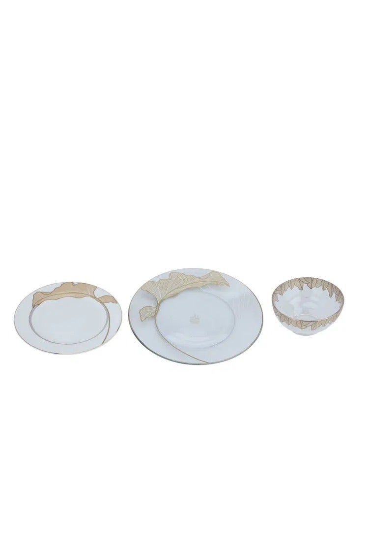 Alsaif Gallery Al Saif Gallery Porcelain Serving Plate Set, 3 Pieces, Gold Engraving, Round - White - Image 2