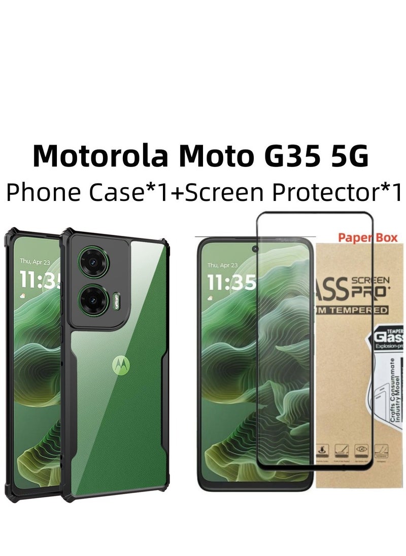 [1+1 Sets] For Motorola Moto G35 5G Case Cover & Screen Protector Phone Case with Anti Drop Function,Tempered Flim