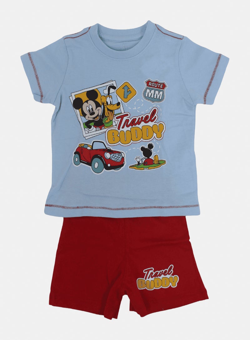 Baby Boys Cotton Pajama – Baby Blue with Mickey Mouse Print - Image 1