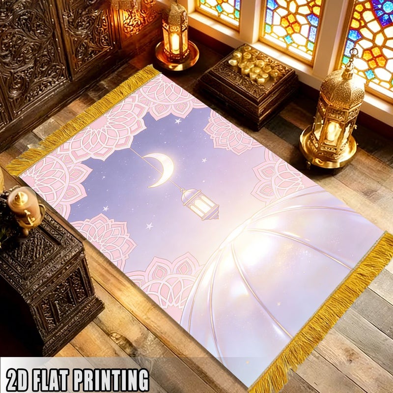 Light Pink Star Moon Prayer Rug 43.31x27.56 Inches Lightweight Foldable Polyester with Tassels for Home Balcony Travel Worship - Image 5
