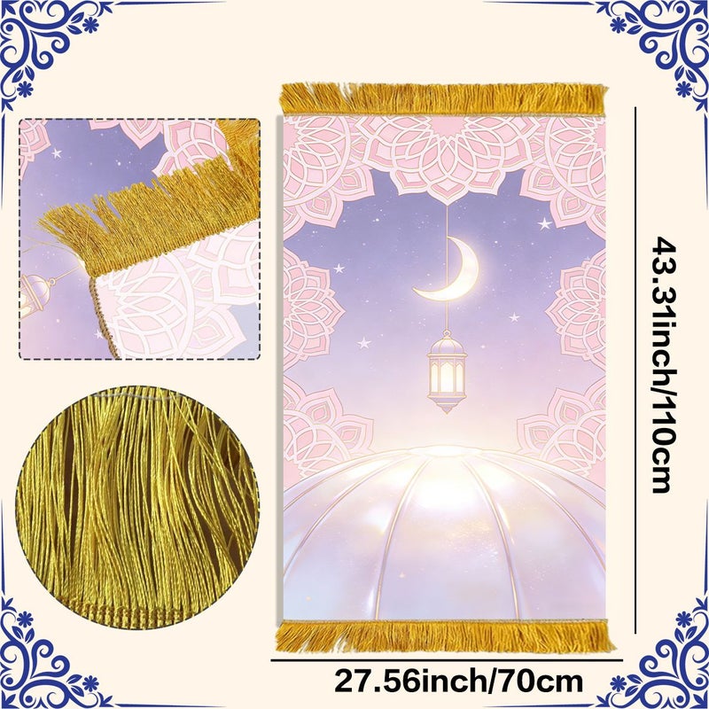 Light Pink Star Moon Prayer Rug 43.31x27.56 Inches Lightweight Foldable Polyester with Tassels for Home Balcony Travel Worship - Image 3