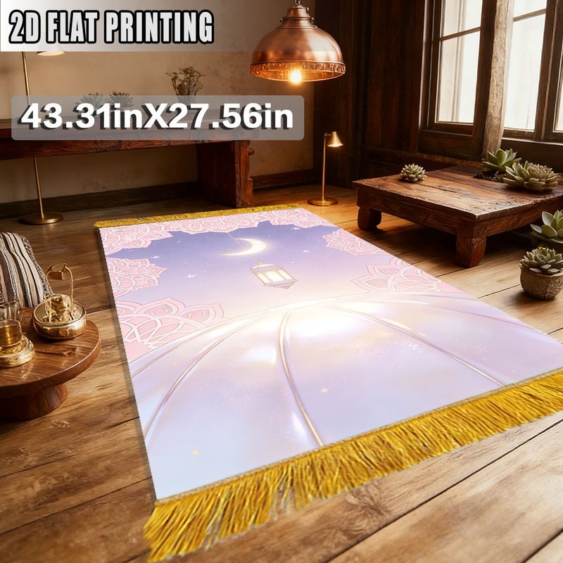 Light Pink Star Moon Prayer Rug 43.31x27.56 Inches Lightweight Foldable Polyester with Tassels for Home Balcony Travel Worship - Image 2