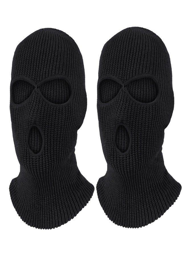 Pukavt 2 Pack 3 Hole Winter Knitted Mask, Full Face Cover Ski Mask Warm Balaclava for Skiing, Motorcycle, Snowboard Black/Black - Image 1