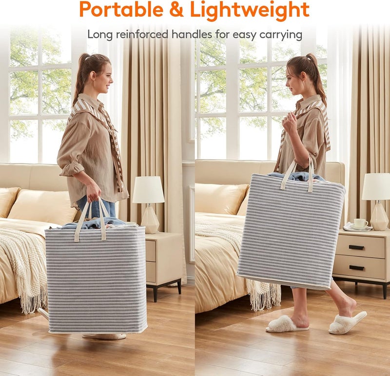 Lifewit 100L Freestanding Laundry Hamper, Collapsible Waterproof Large Laundry Basket with Easy Carry Extended Handles for Clothes, Towels, Toys, Grey, 2 Packs - Image 5