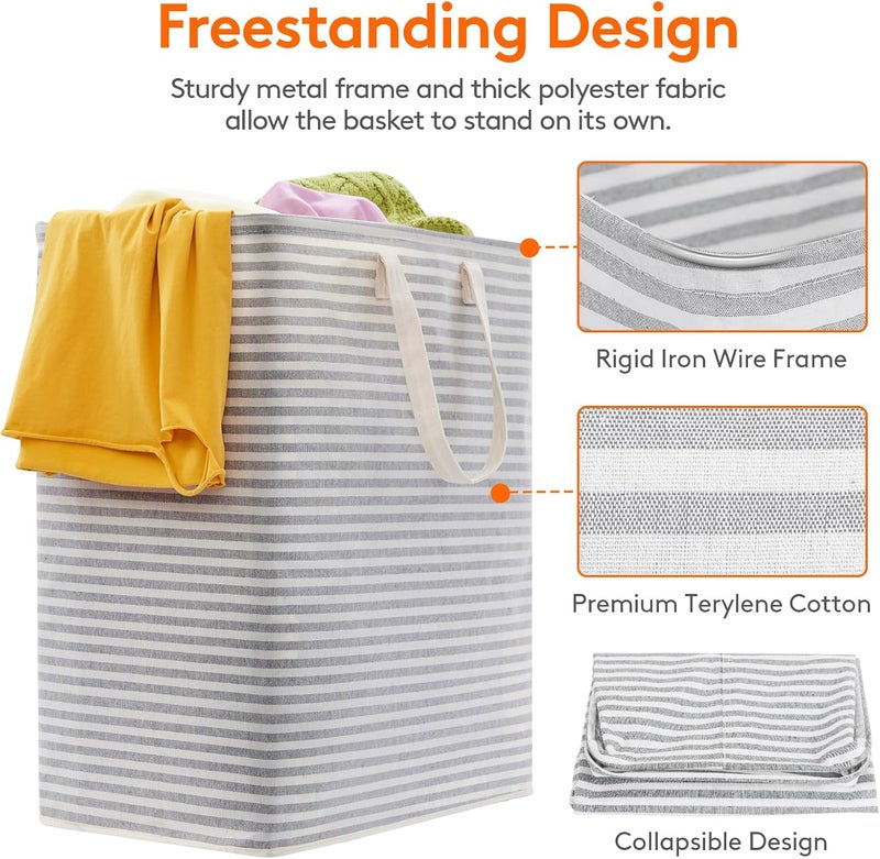 Lifewit 100L Freestanding Laundry Hamper, Collapsible Waterproof Large Laundry Basket with Easy Carry Extended Handles for Clothes, Towels, Toys, Grey, 2 Packs - Image 2