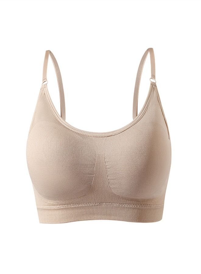 Loquat Women's Large Back Without Steel Ring Sports Bra Beige 