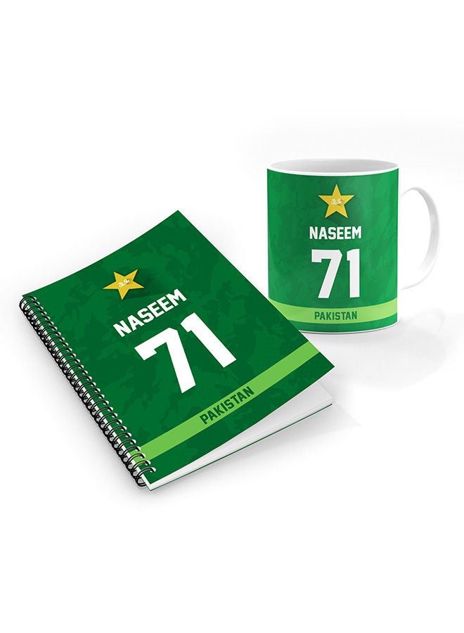 Stylizedd Designer Printed Coffee Mug + A5 Spiral Notebook Memo Notepad Journal Personalised Combo Gift Set  -Player Name - Naseem Shah, Jersey Number-71 - Image 1